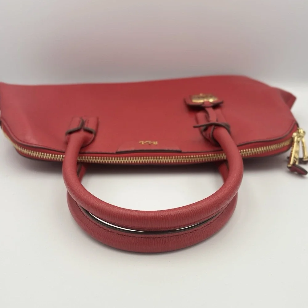 Ralph Lauren Tate Dome Satchel Red Leather Bag Gold Accents No Shoulder Strap - Picture 12 of 16